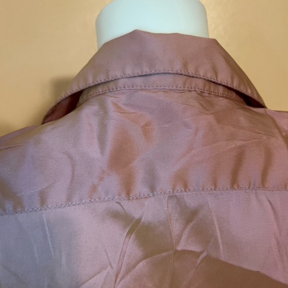 Express Metallic Rose Gold Ruffled V Neck Collar Button Down Blouse - Picture 7 of 7